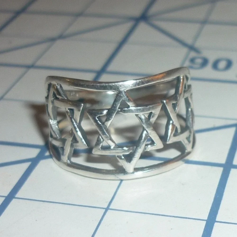 Sterling Silver Star of David Ring 925 Judaica Magen David Eternity Band sz 7.5